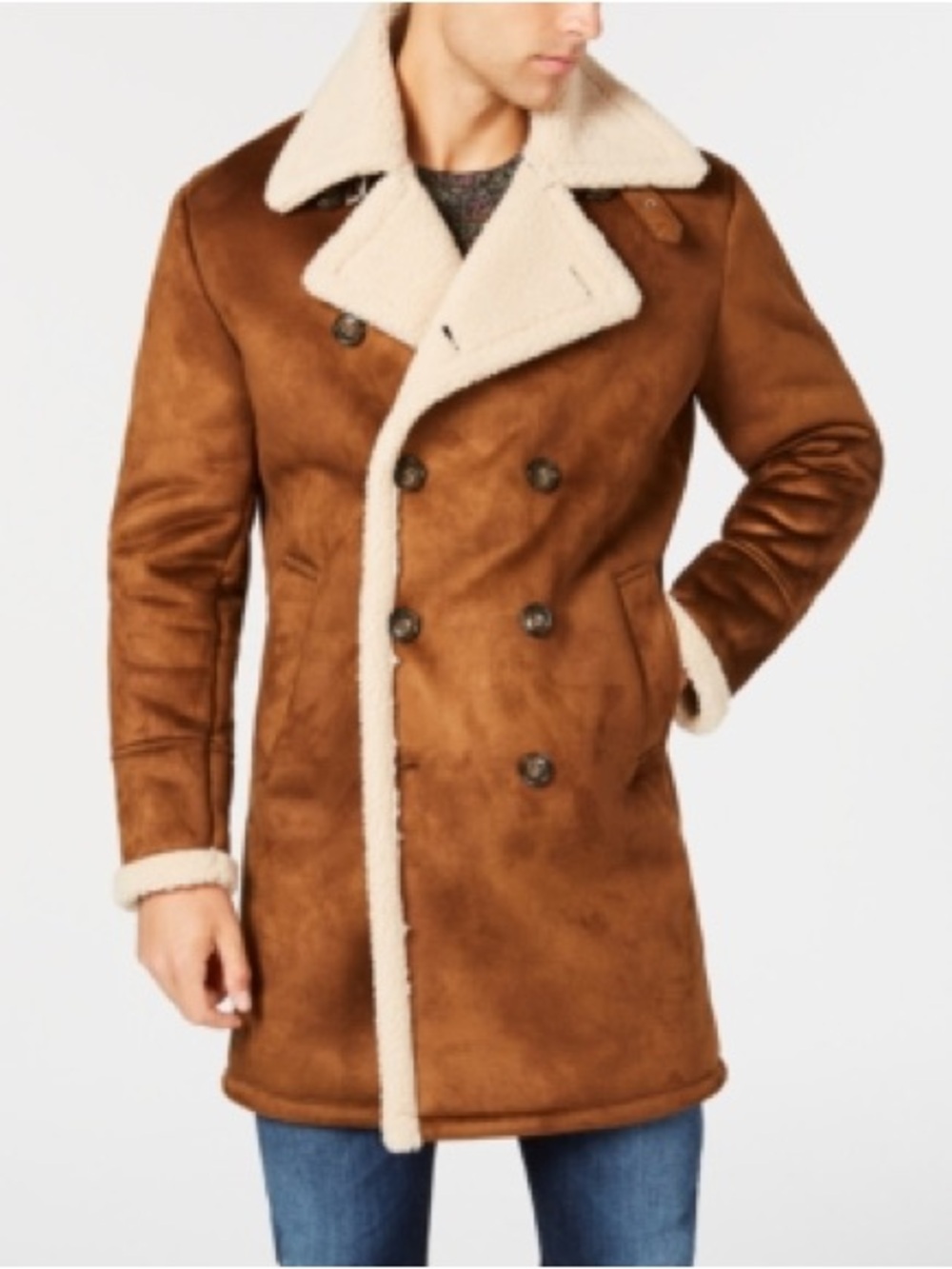 Guess Mens Faux Shearling Coat, Style # 119Rs218 - Small